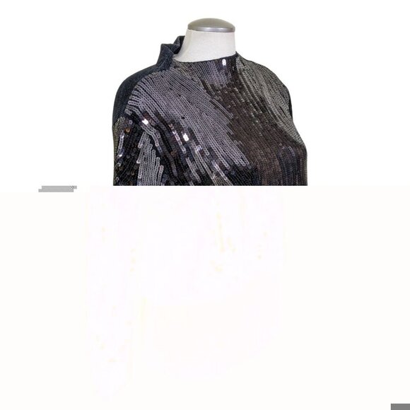 Zara Sequin Embellished Chenille Sweater Womens Medium Black Cropped Long Sleeve - Picture 4 of 6